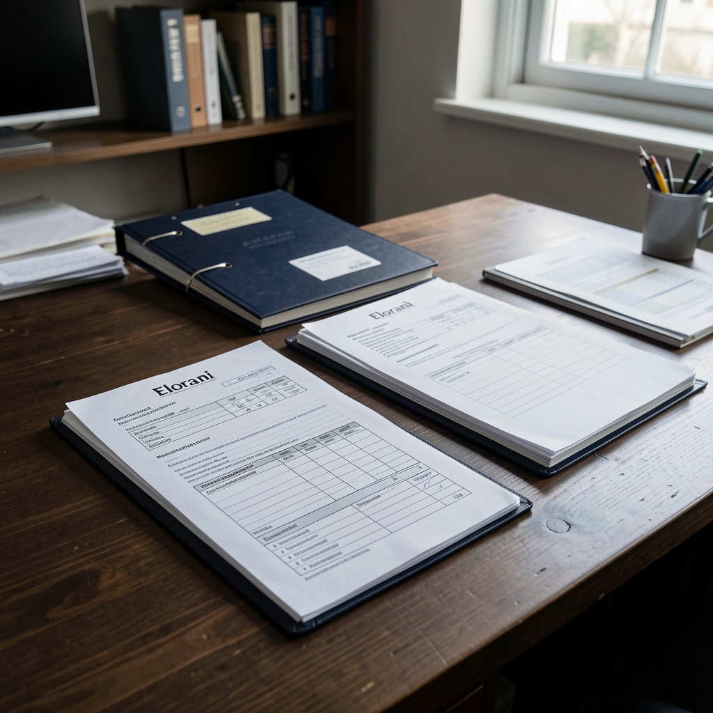 Sourcing documentation laid flat on a wooden work surface, Warsaw production review 2025